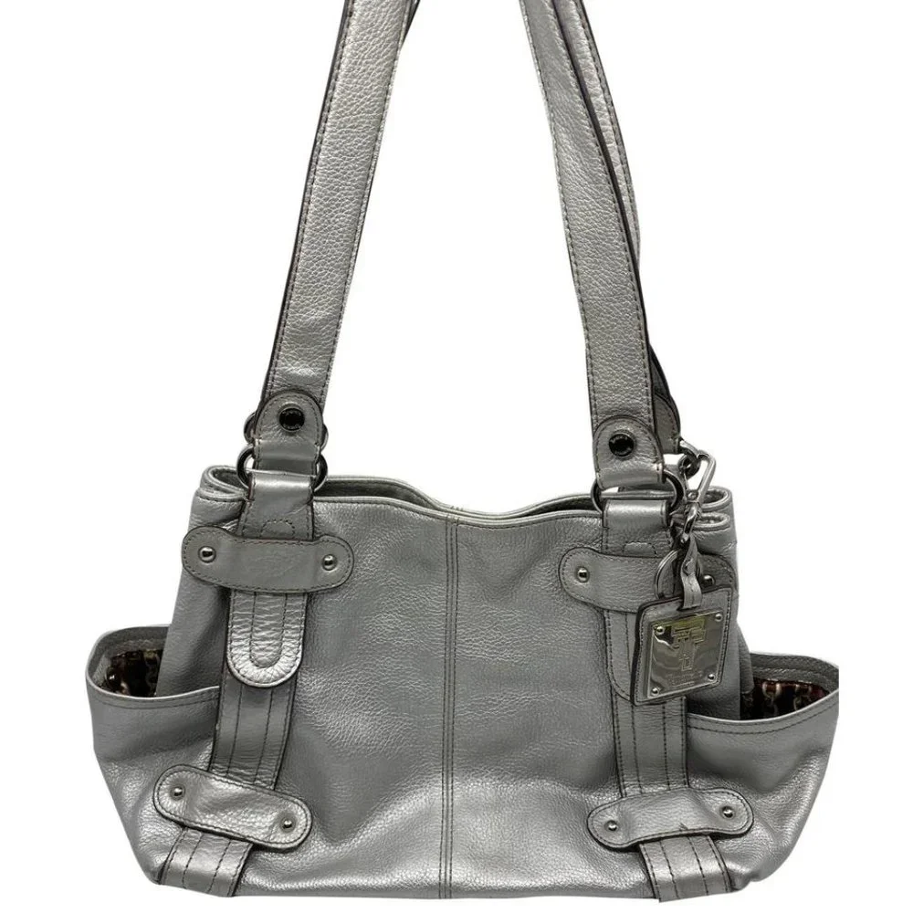 Tignanello Silver Leather Shoulder Bag